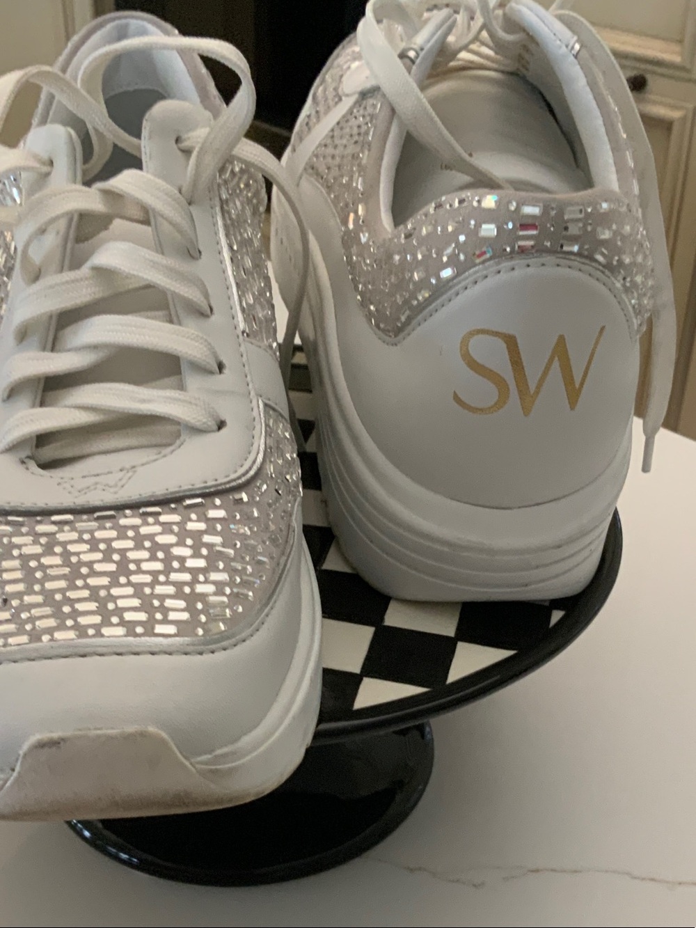 Stuart weitzman Women's White Sneaker with Silver Accents